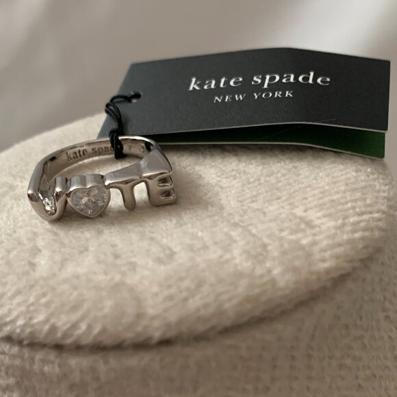 KATE SPADE Cubic Zirconia Heart Vote Signet Ring in Silver RING SIZE 7 - Picture 1 of 3